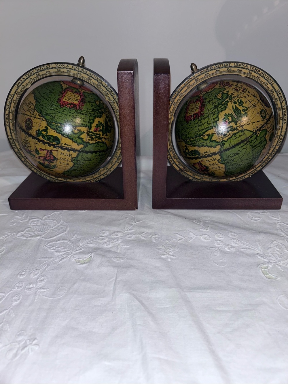 Vintage-Style Green Globe Bookends, Pair
